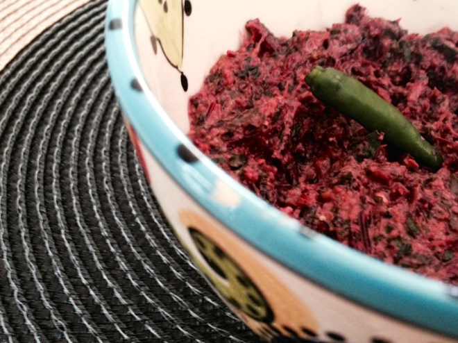 Beet greens with ground poppy and mustard seeds
